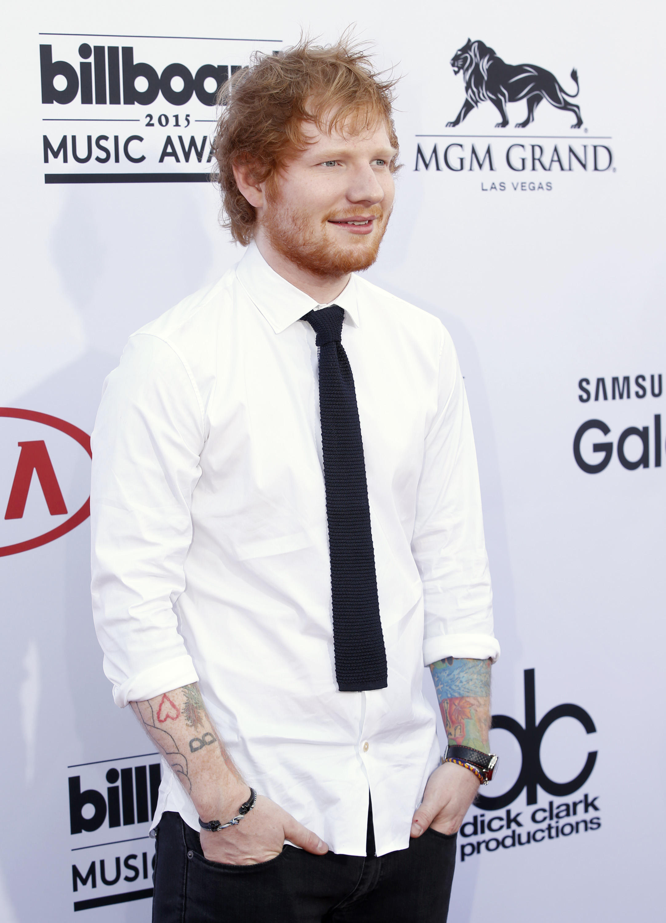 Ed Sheeran arrives at the Billboard Music Awards at the MGM Grand Garden Arena on Sunday, May 17, 2015, in Las Vegas. (Photo by Eric Jamison/Invision/AP)